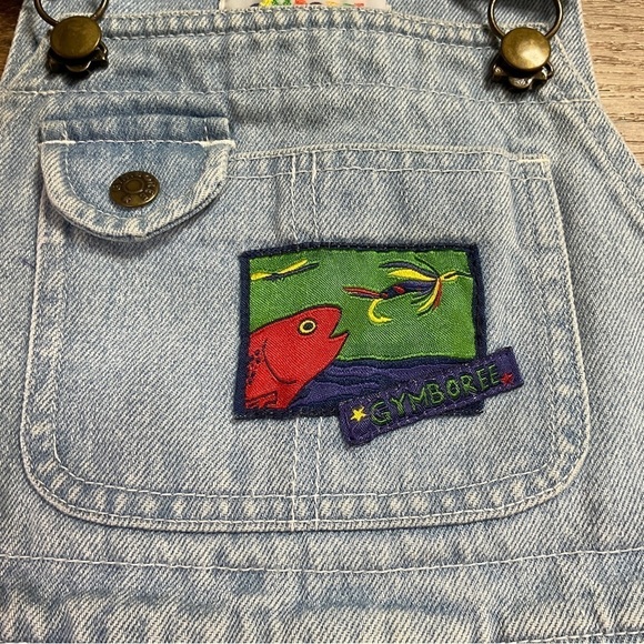 Vtg Gymboree Overalls Baby Toddler Size XS Rainbow Tag Denim Light Blue Fishing - Picture 3 of 10